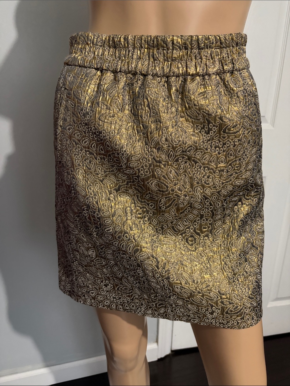 LOFT Gold and Black Brocade Elastic-Waist Mini Skirt